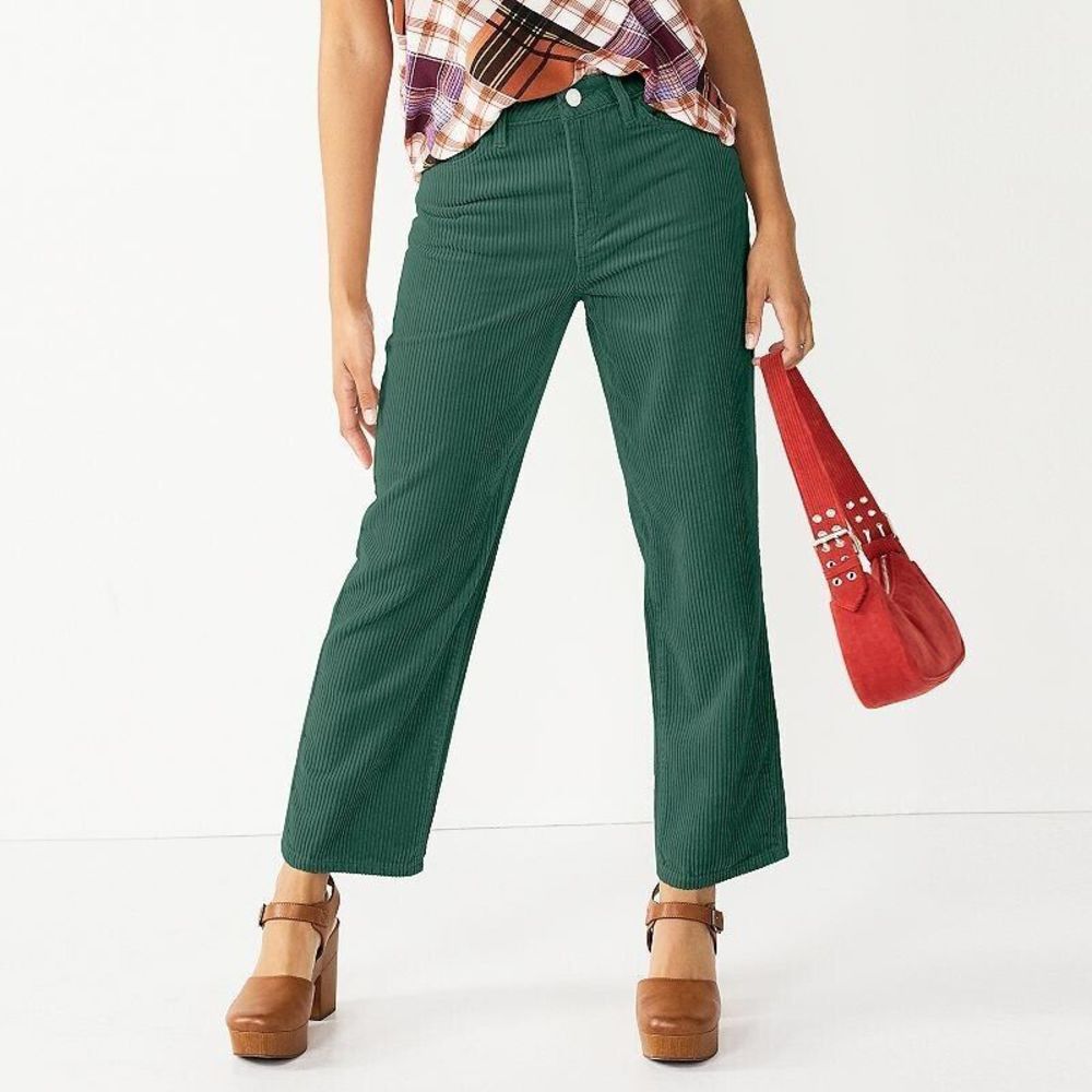 So High Rise Straight Leg Corduroy Pants Juniors 5/27 Green 100% Cotton NEW